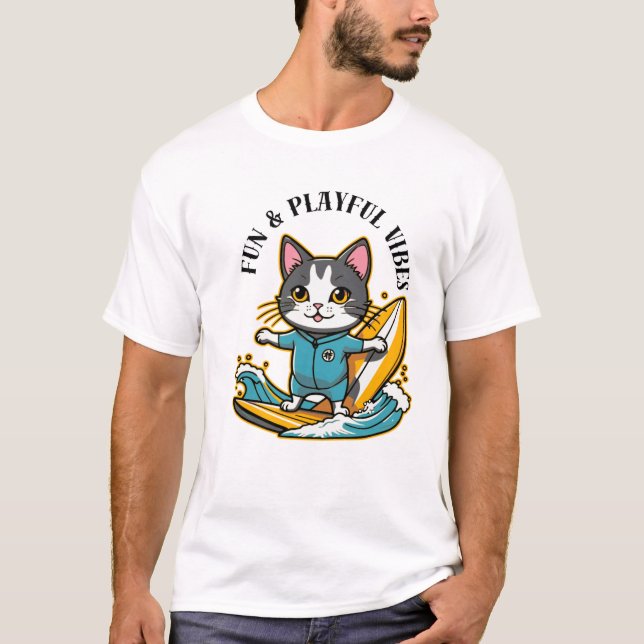 Camiseta Gato Deslizante Diversão & Vibrações Alegres (Frente)