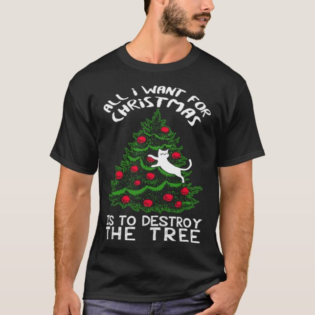 Camiseta Gato destrói a árvore de Natal (Frente)
