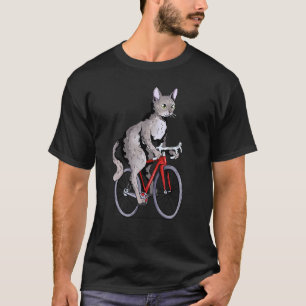 Camiseta Gato Devon Rex Andando de Bicicleta Ciclista Fofa