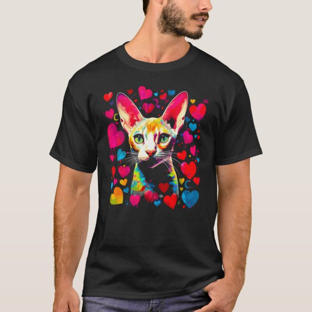Camiseta Gato Devon Rex Coração Rosa Vermelho (Frente)