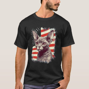 Camiseta Gato Devon Rex da Bandeira dos EUA no 4 de Julho