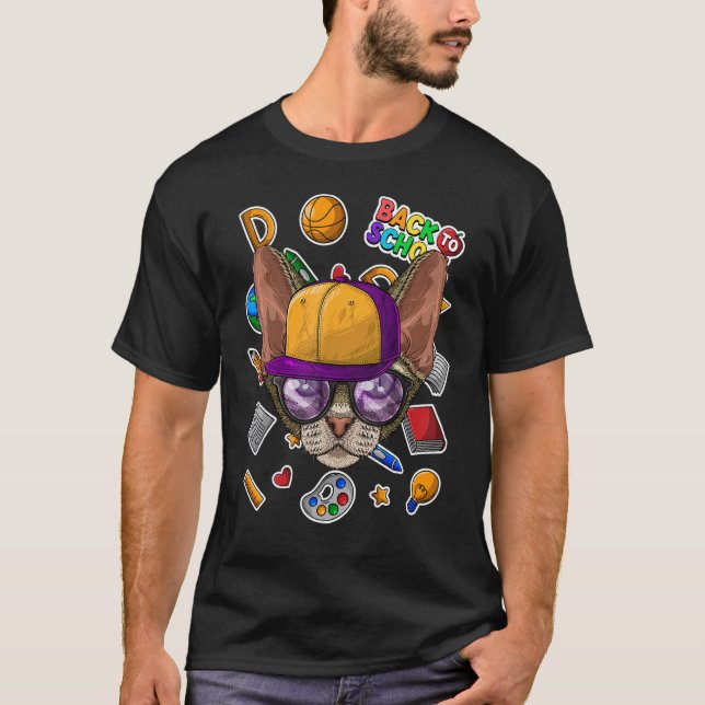 Camiseta Gato Devon Rex de Volta à Escola Primeiro Dia de A (Frente)