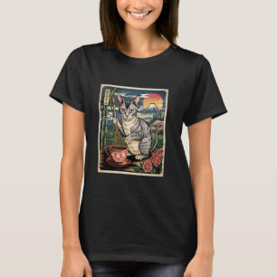 Camiseta Gato Devon Rex Fazendo Chá Mt Fuji Japonês Ukiyo W