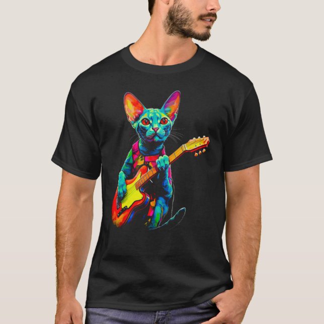 Camiseta Gato Devon Rex Guitarra (Frente)