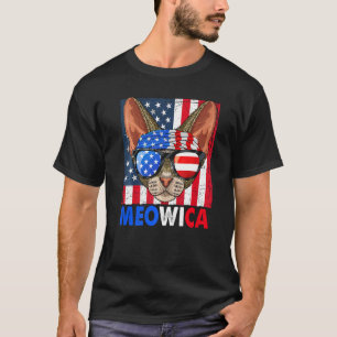 Camiseta Gato Devon Rex Meowica 4 De Julho Com Óculos Ame