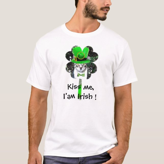 CAMISETA GATO DIA DE SÃO PATRÍCIO COM COBERTURA VERDE (Frente)