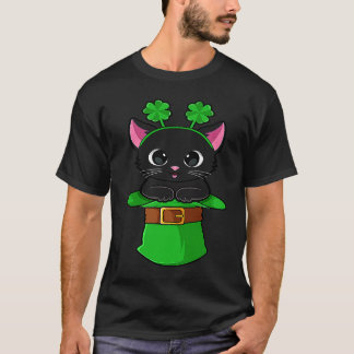 Camiseta Gato Dia de São Patrício Leprechaun Trevo Gatinho 