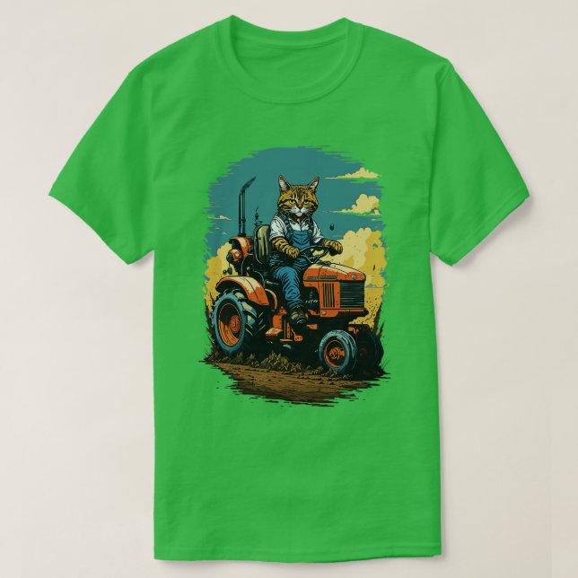 Camiseta Gato dirigindo um trator (Frente do Design)