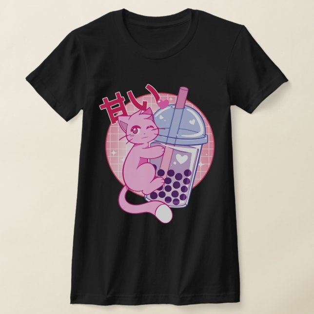 Camiseta Gato Divertido Boba Tea Bubble Tea Anime Kawaii Gi (Postura )