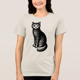Camiseta Gato Divertido Estilo Xilogravura