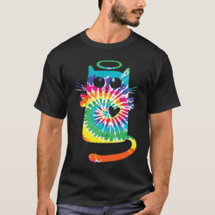Camiseta Gato Divertido Hippie Arco-íris Tie Dye Anjo Gato