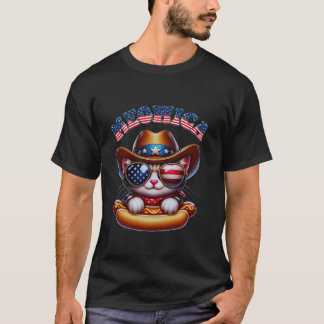 Camiseta Gato Divertido Meowica 4 de Julho Fofinho Gatinho 