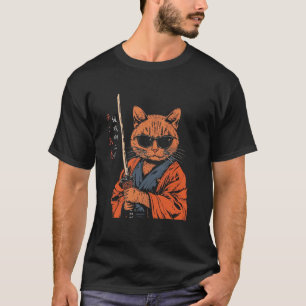 Camiseta Gato Divertido Samurai Amantes de Animais Japonese