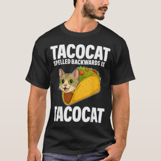 Camiseta Gato Divertido Tacocat Escrito ao Contrário