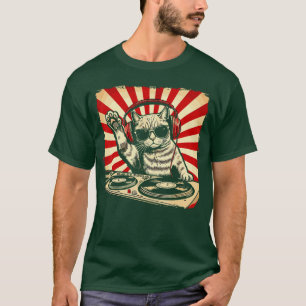 Camiseta Gato DJ Arrastando Vinilurntable EDM Houseechno Vi