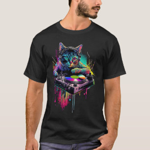 Camiseta Gato DJ Casa de Gato Disco Festa Gato Arco-Íris DJ