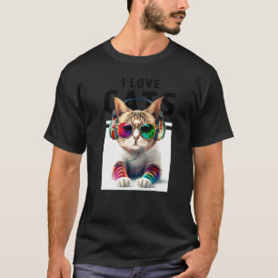Camiseta Gato DJ com Óculos de Sol Estilo Legal Fone de Ouv