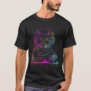 Camiseta Gato Dj Edm Techno House Música Gato Engraçado Par