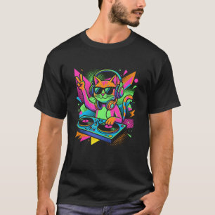 Camiseta Gato DJ engraçado com fones de ouvido Techno Beat