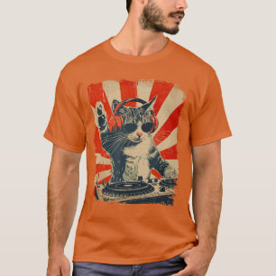 Camiseta Gato DJ engraçado Disco Soundech Fone de ouvido Mú