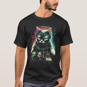 Camiseta Gato DJ Engraçado Tocando Riffs Felinos
