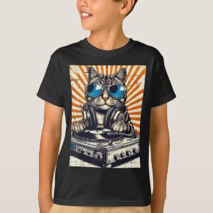 Camiseta Gato Dj Fone de Ouvido Tocador de Discos Música Vi
