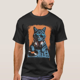 Camiseta Gato Dj Fone de Ouvido Tocador de Vinil Música EDM