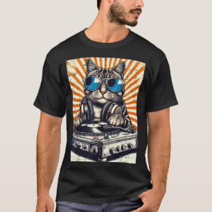 Camiseta Gato Dj Fone de Ouvido Tocador de Vinil Música Vin