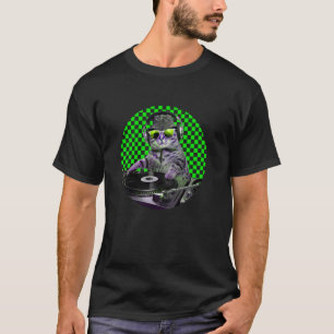Camiseta Gato DJ no toca-discos tocando músicas para gato e