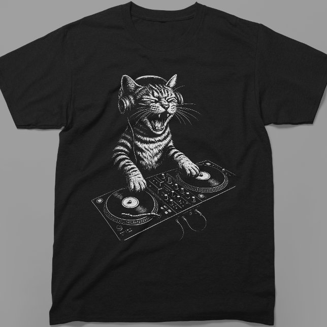 Camiseta Gato DJ Retrô Arranhando Vinil (Criador carregado)