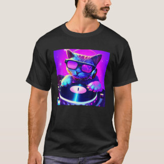 Camiseta Gato DJ Vaporwave Estético Homens Meninos Meninas 