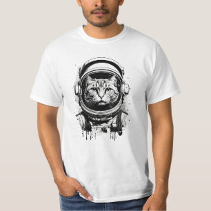 Camiseta Gato do Astronauta Negro e Branco