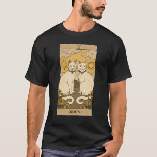 Camiseta Gato do Cartão Tarot do Signo do Zodíaco de Gêmeos