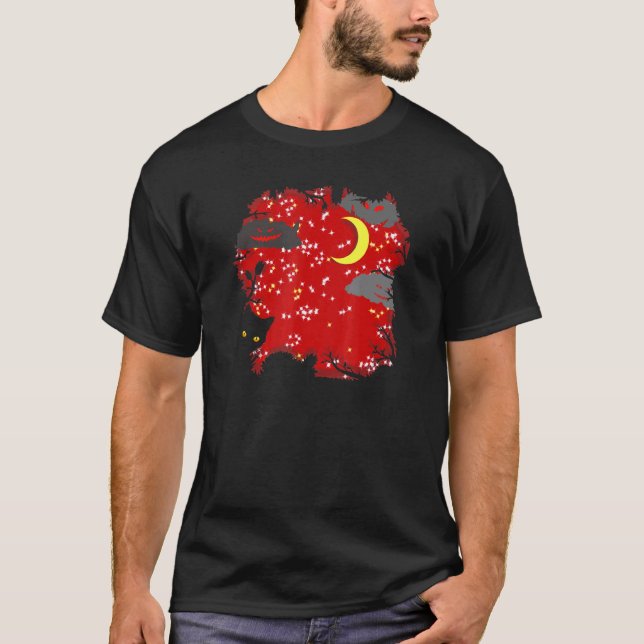 Camiseta Gato do Céu Vermelho Pesadelo Lua Mística - Grunge (Frente)