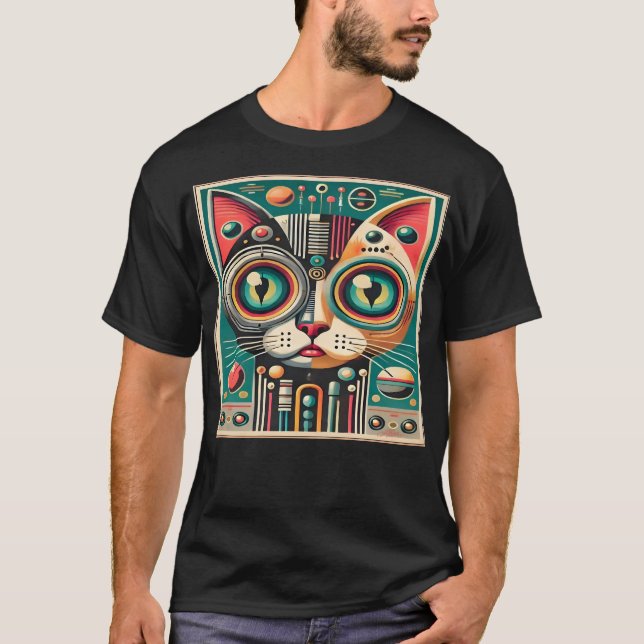 Camiseta Gato do Circuito Retrofuturista do meio século (Frente)