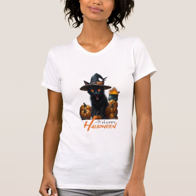 Camiseta Gato do Dia das Bruxas  (Frente)
