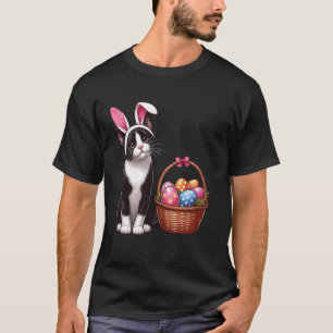 Camiseta Gato do Dia de Páscoa Divertido Orelhas de Coelho