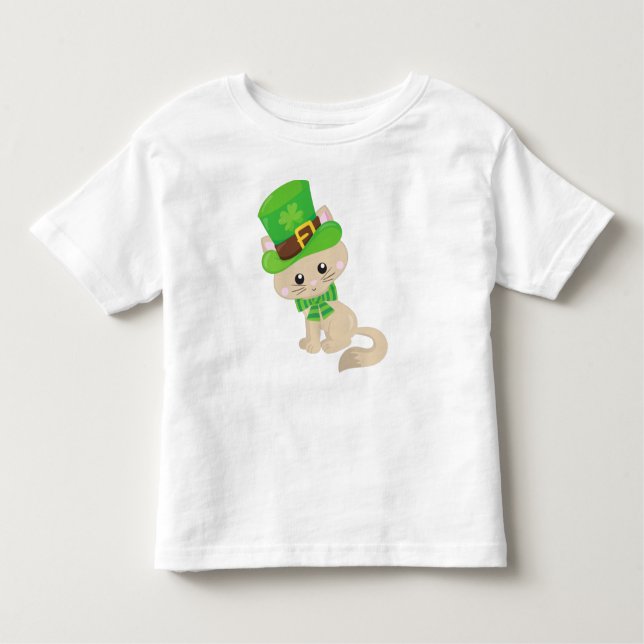 Camiseta Gato do Dia de São Patrício, Chapéu de Leprechaun, (Frente)