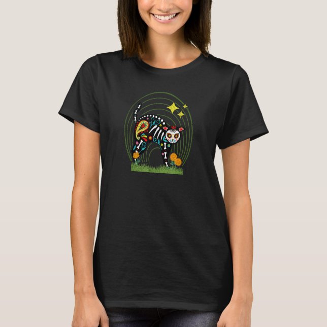 Camiseta Gato do Dia dos Mortos Celebração (Frente)