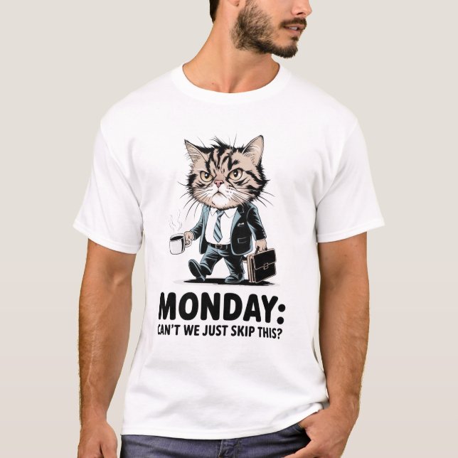 Camiseta Gato do gabinete de humor de segunda-feira (Frente)