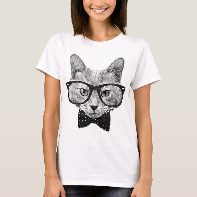 Camiseta Gato do hipster do vintage (Frente)