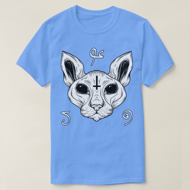 Camiseta Gato Do Inferno Baphomet Satanás Demônico Sphynx C (Frente do Design)