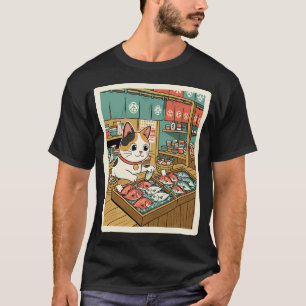 Camiseta Gato do Mercado Aconchegante Observando Peixe Fres