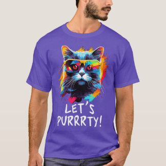 Camiseta Gato do Partido em Óculos de Sol Homens Mulheres 9