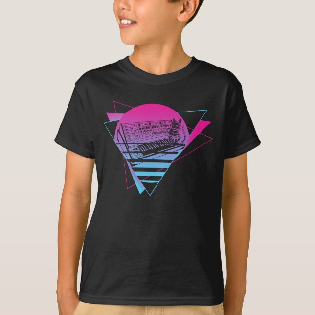 Camiseta Gato do Techno do Vaporwave Analógico do Sintetiza (Frente)