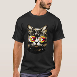 Camiseta Gato do Zimbábue Com Gatos do Zimbábue Bandeira do