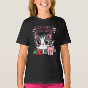 Camiseta Gato doce de berço com leite de morango
