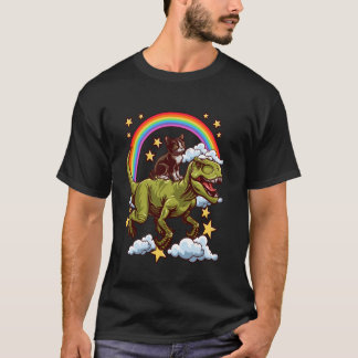 Camiseta Gato Doméstico Montando um Dinossauro Dino