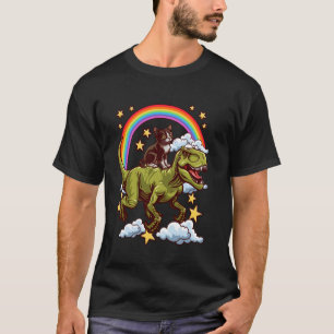 Camiseta Gato Doméstico Montando um Dinossauro Dino