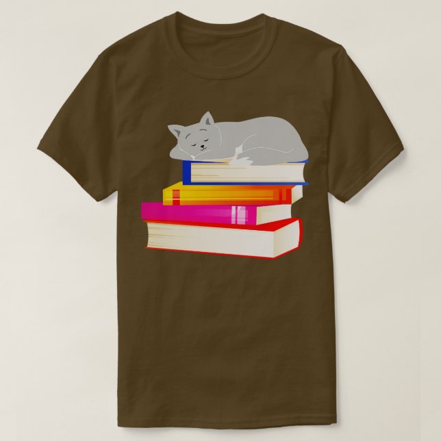 Camiseta Gato dormindo em cima de Livros Amante de Gato Lei (Frente do Design)